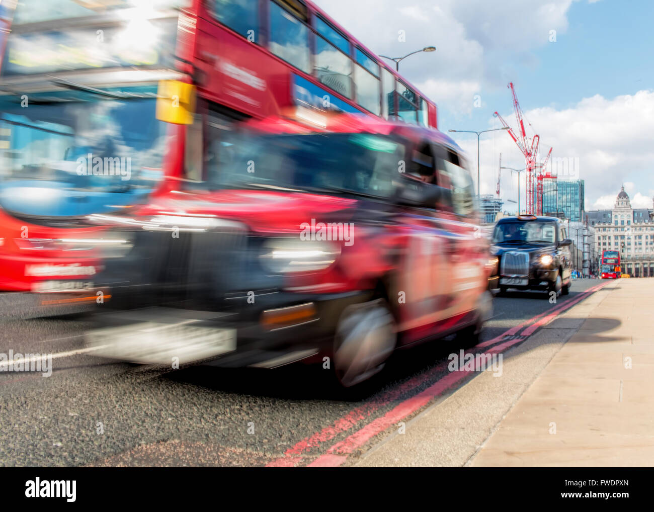 London Transport Concept. Red Bus And Taxi Cab Motion Blur Stock Photo