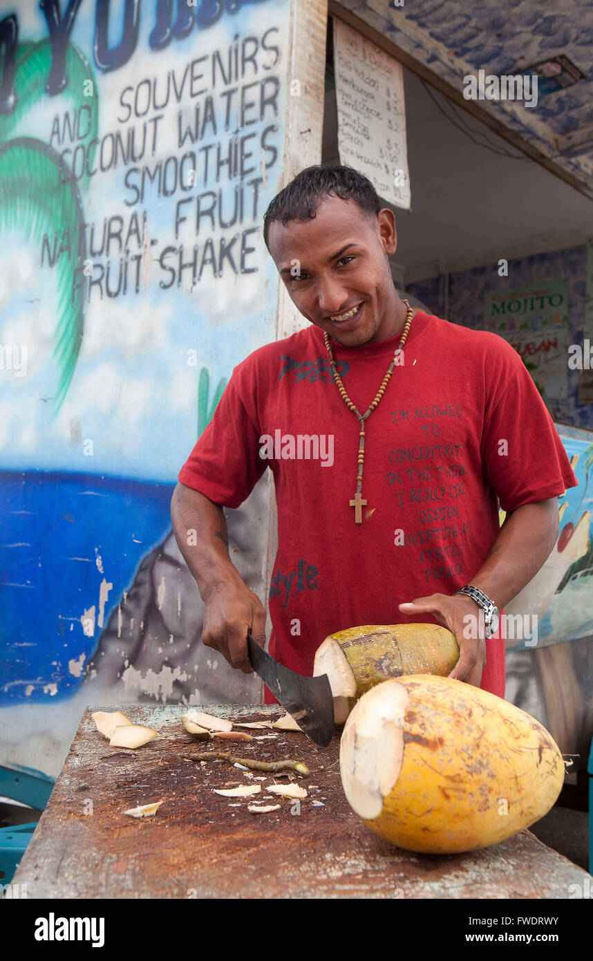 ABC Islands (Aruba,Bonaire and Curaçao) coconut drink seller in