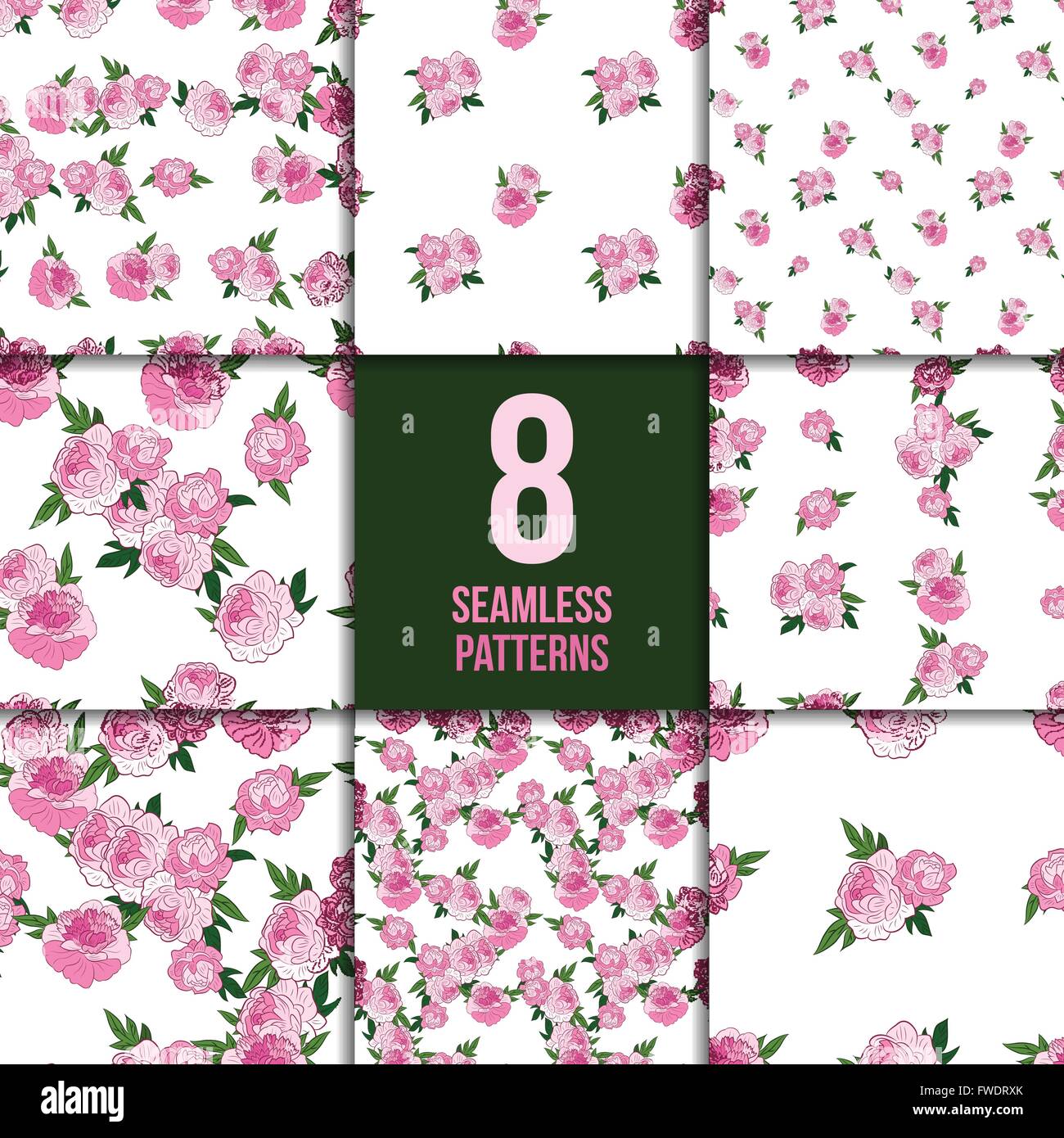 Seamless pattern set with pink peonies Stock Vector Image & Art - Alamy