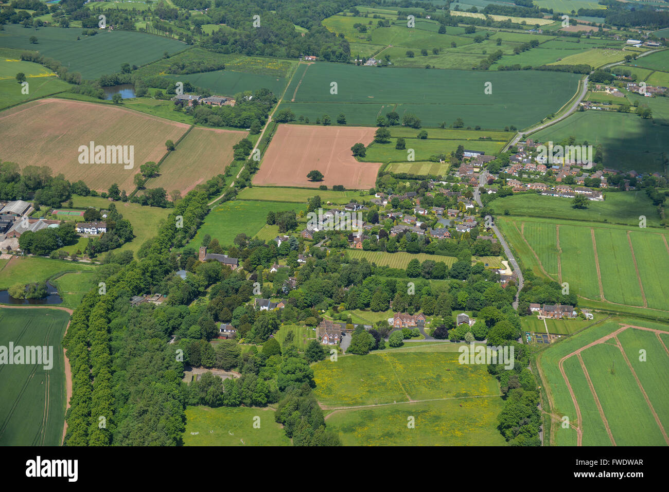 An aerial view of the Shropshire scattered village of Sheriffhales Stock Photo