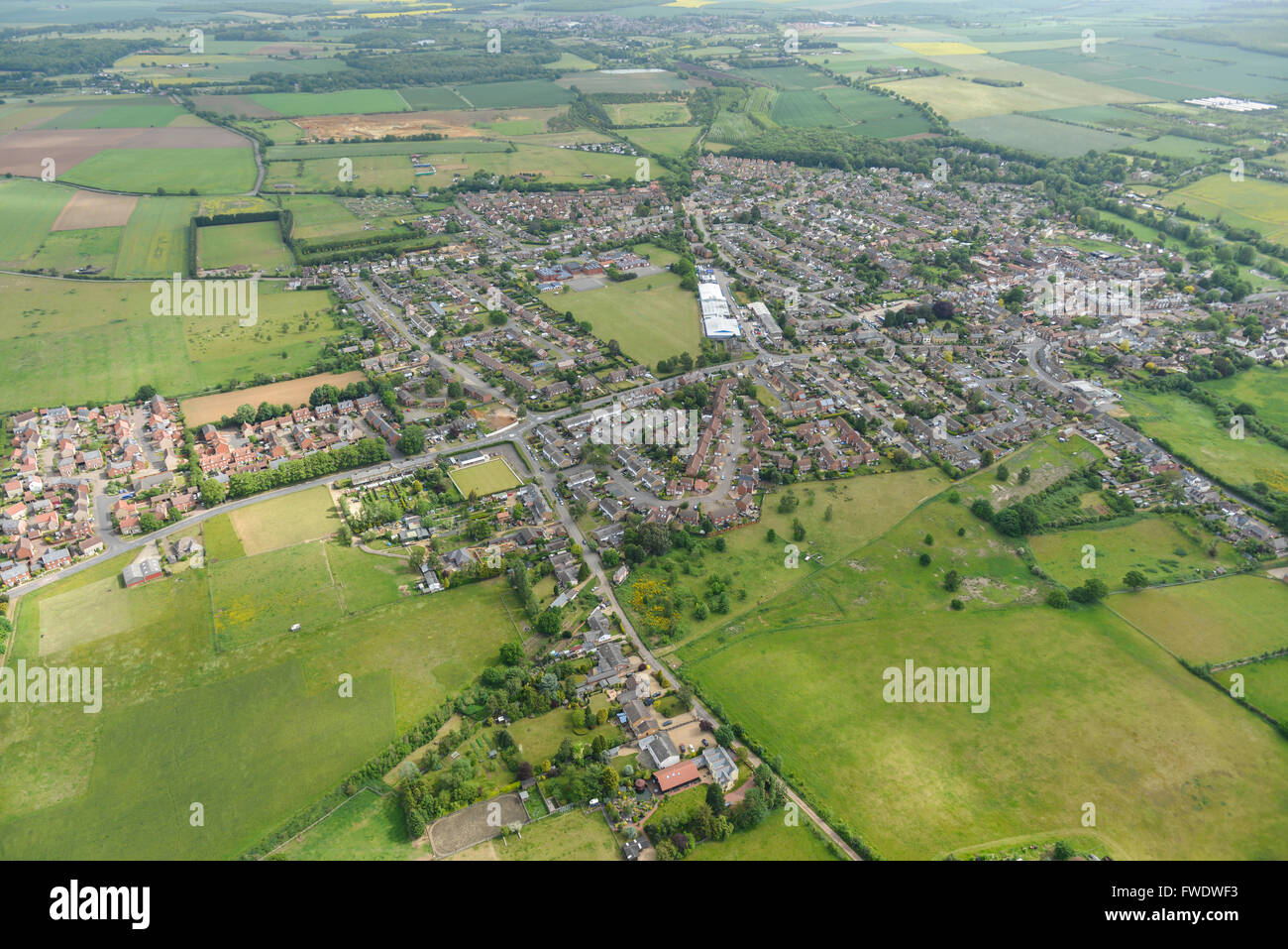 An aerial view of the Bedfordshire village of Potton Stock Photo Alamy