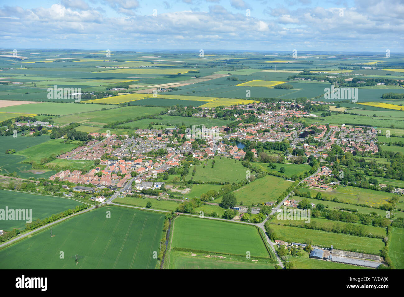 An aerial view of the village of Nafferton and surrounding East Yorkshire countryside Stock Photo