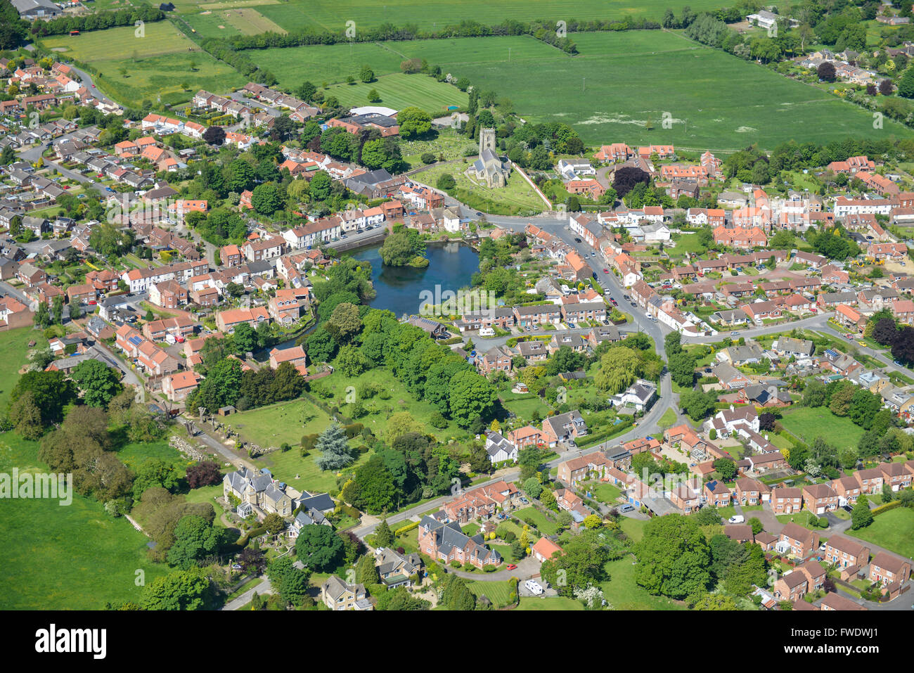 An aerial view of the centre of the East Yorkshire village of Nafferton Stock Photo