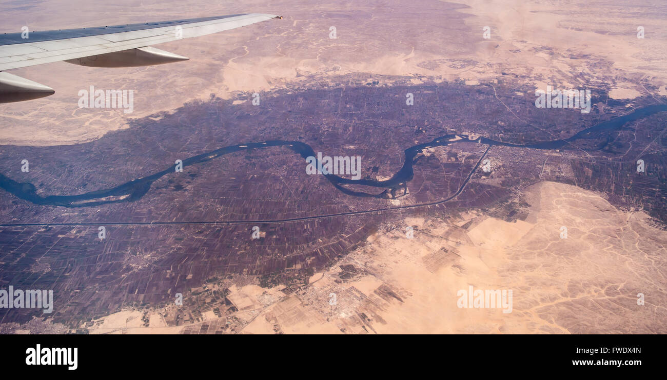 Nile River Valley from an airplane Stock Photo