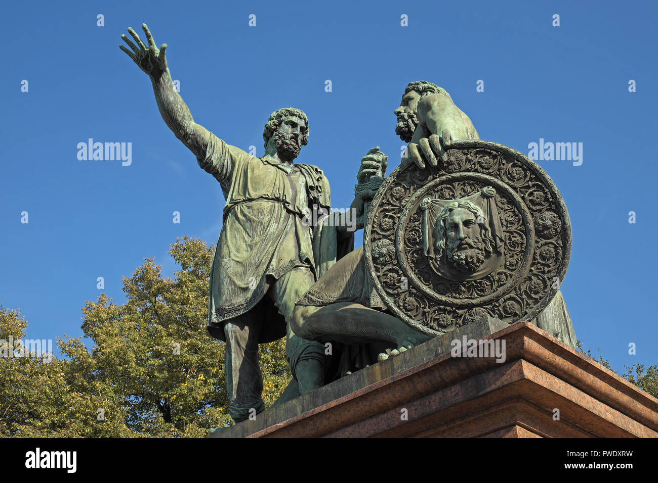 Statue of butcher Kuzma Mimin and Prince Dimitry Pozharsky, Red Square, Moscow, Russia. Stock Photo