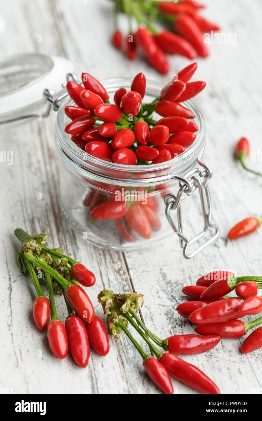 Red hot chili peppers in a glass jar Stock Photo Alamy