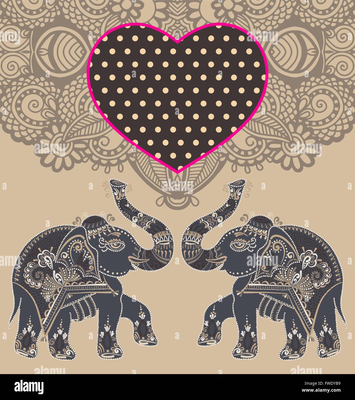 original indian pattern with two elephants for invitation, cover Stock ...
