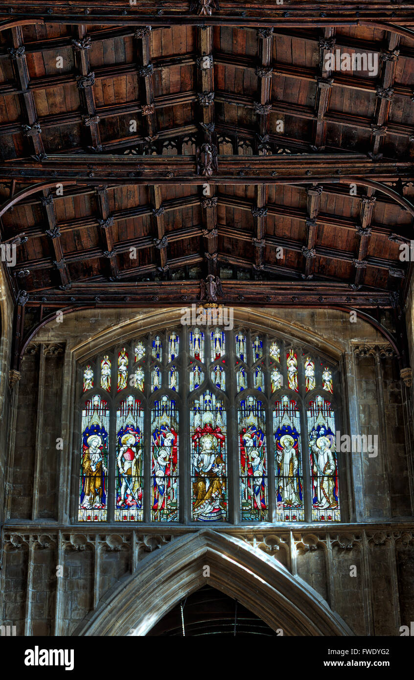 Stained glass window in St John the Baptist church, Cirencester, Gloucestershire, England Stock Photo