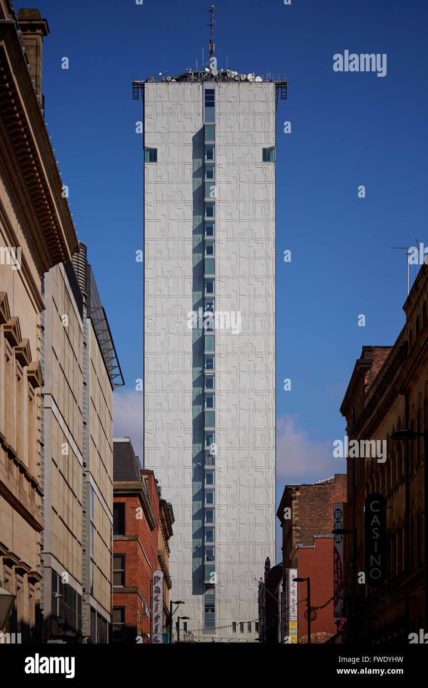 Manchester City Tower sunny blue sky Stock Photo