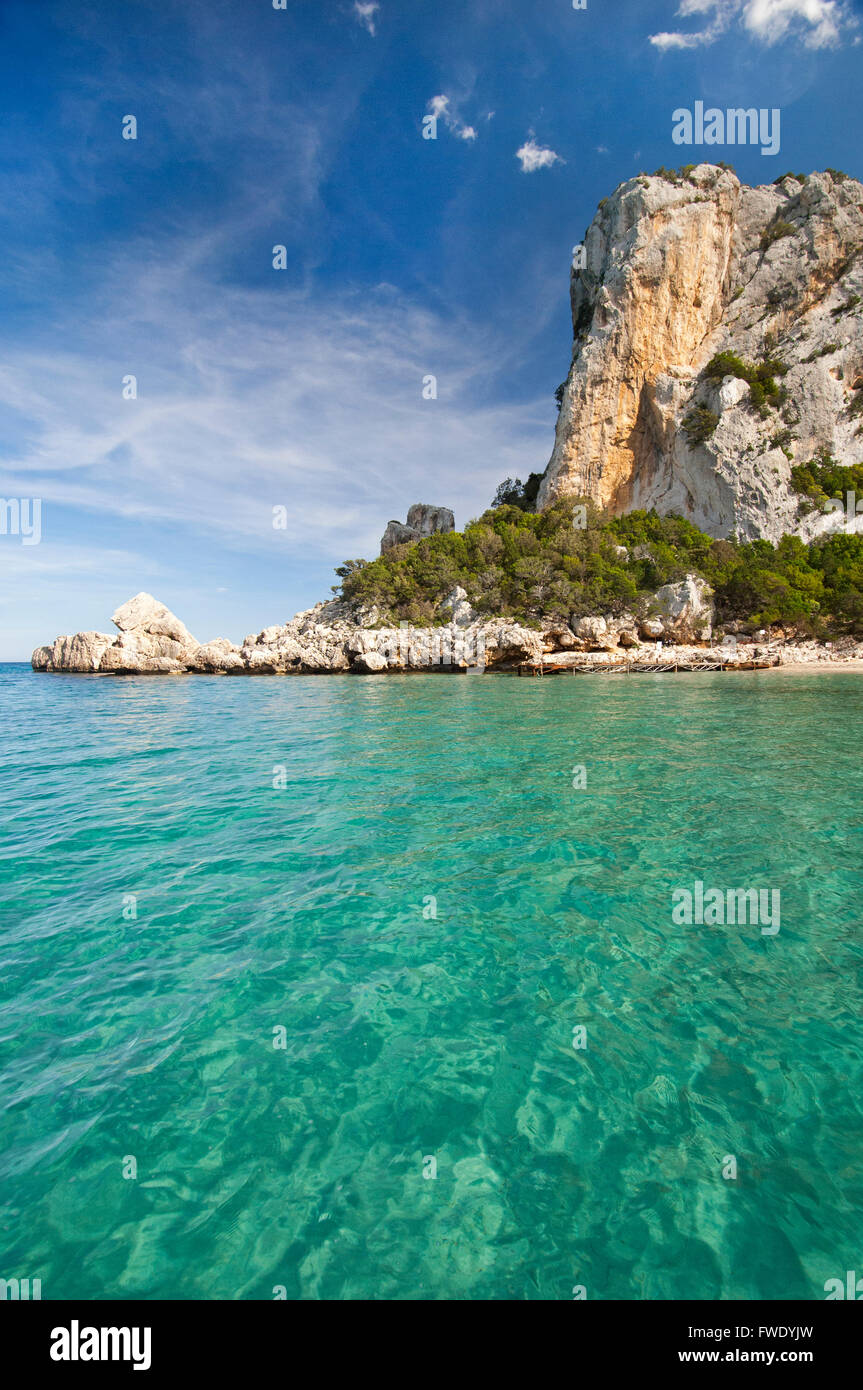 Dorgali, Sardinia, Italy, 5/2015. Clear and transparent  sea water at Cala Luna beach, Cala Gonone. Stock Photo