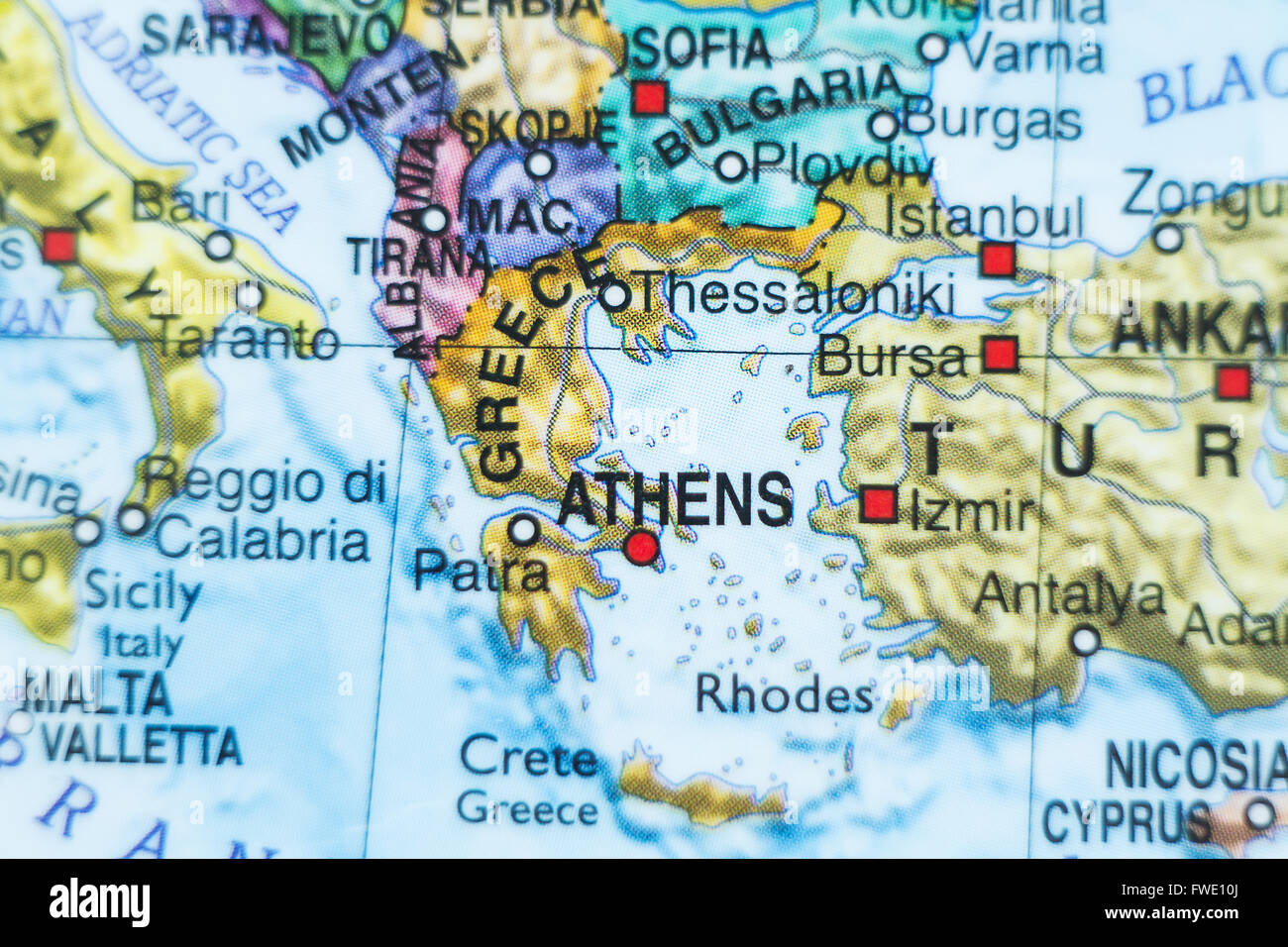 Photo of a map of Greece and the capital Athens . Stock Photo