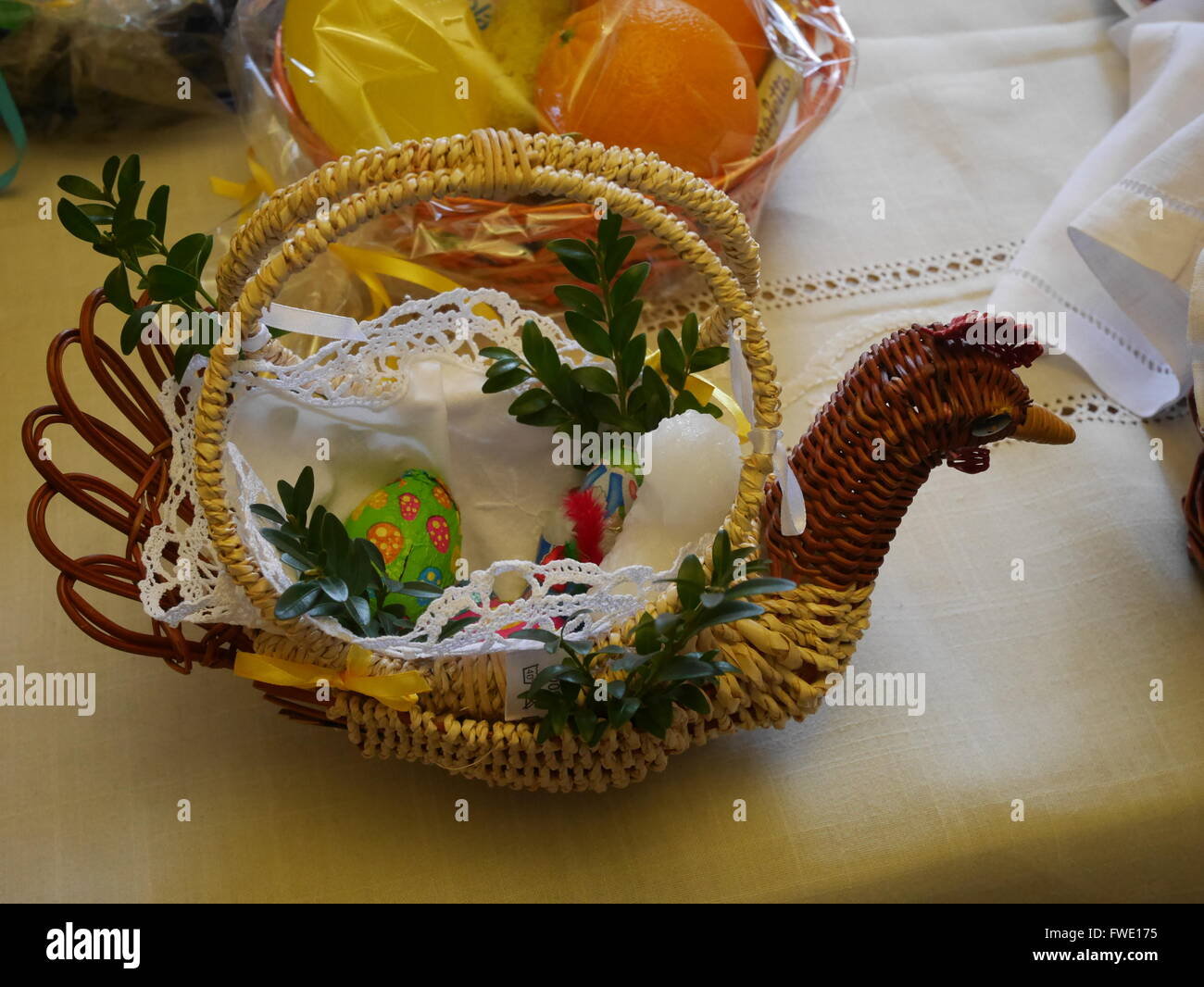 Easter basket with food Stock Photo