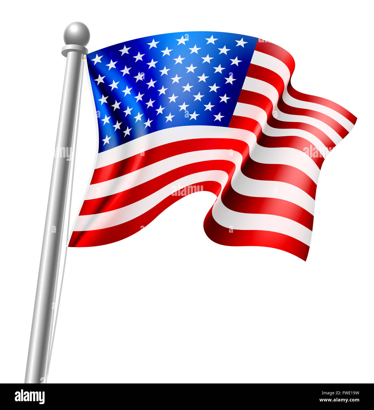 An illustration of the American flag on a flag pole Stock Photo
