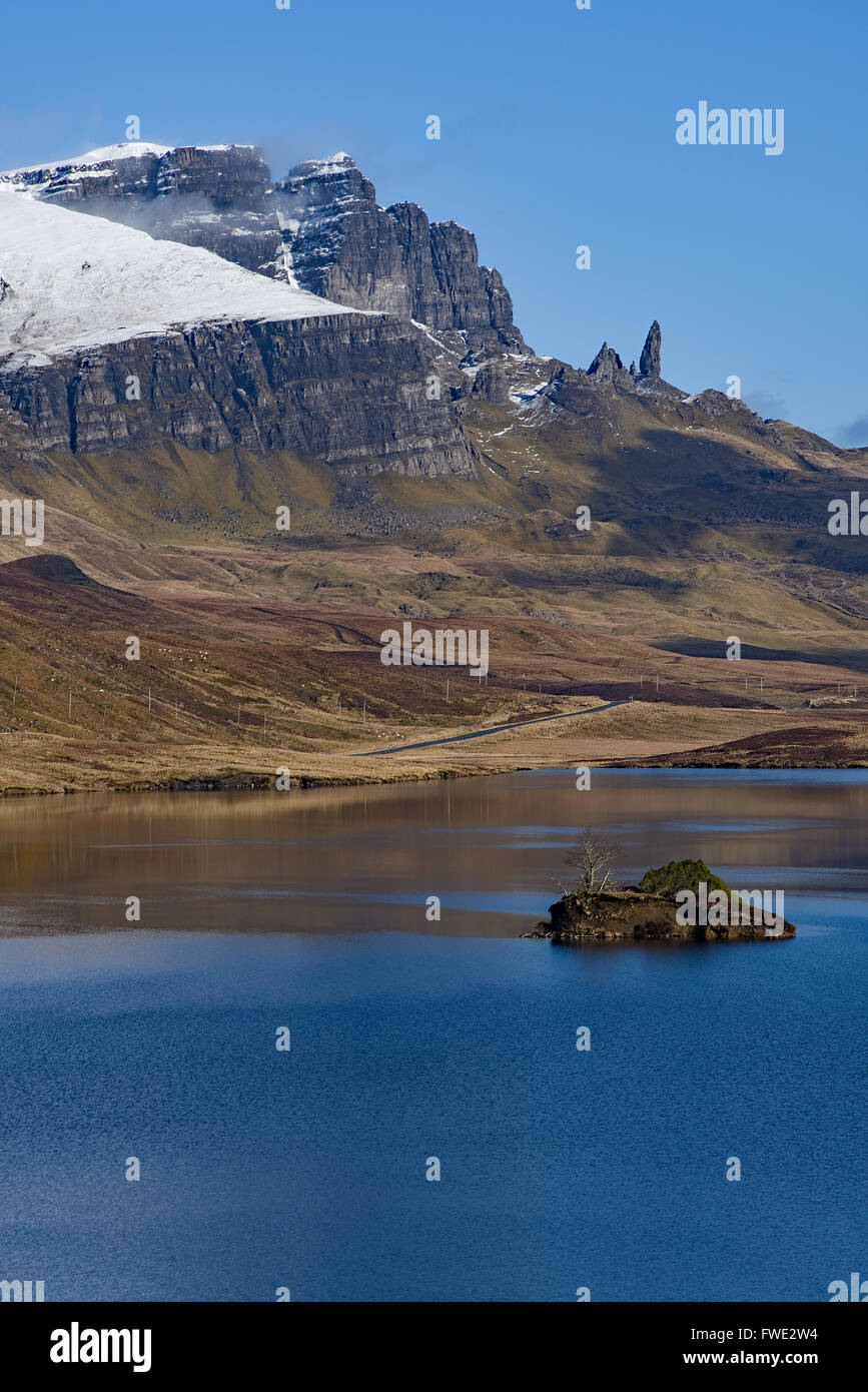 Old Man of Storr with a sprinkle of snow Stock Photo