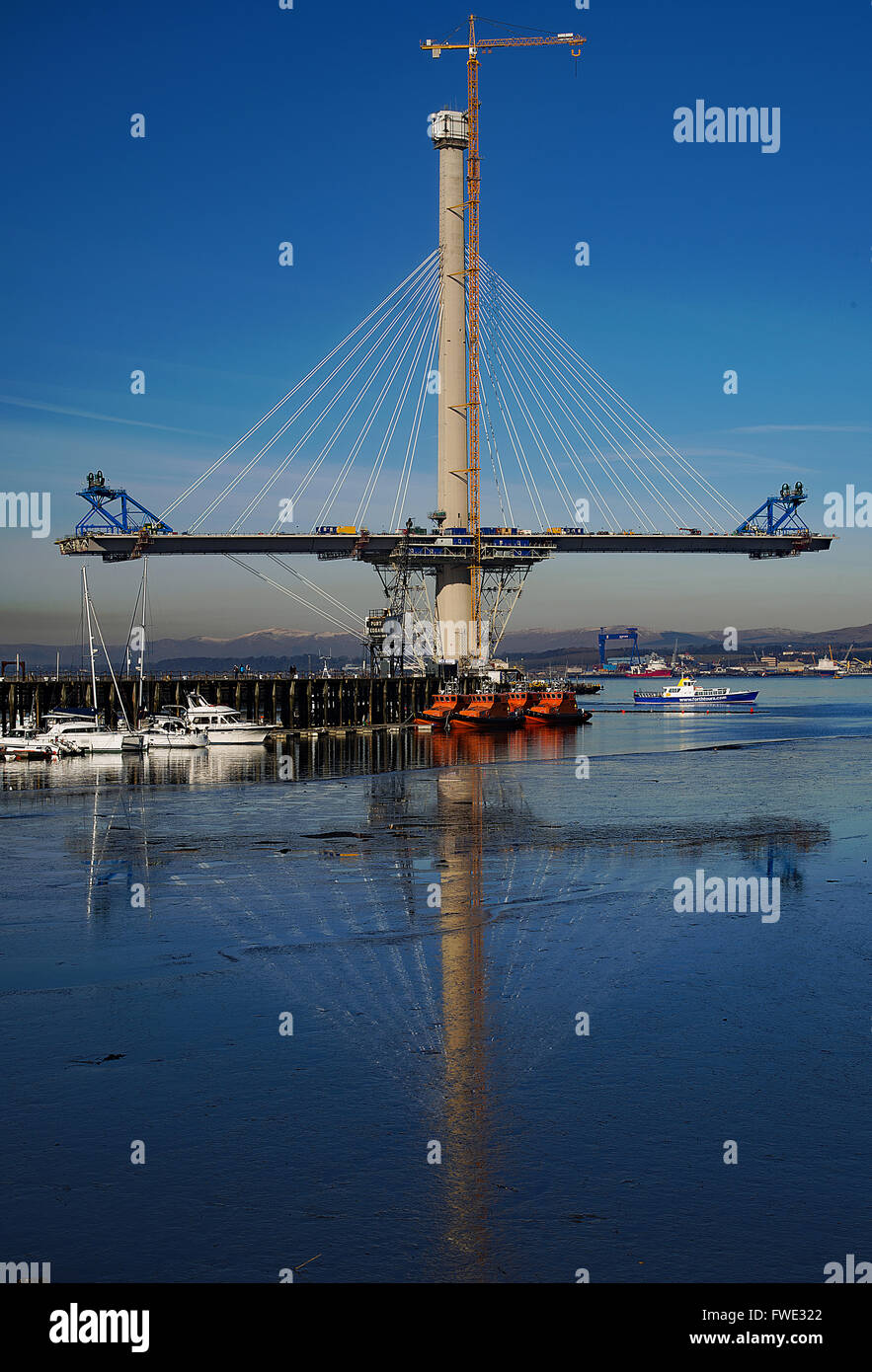 Queensferry crossing erection from Port Edgar Stock Photo