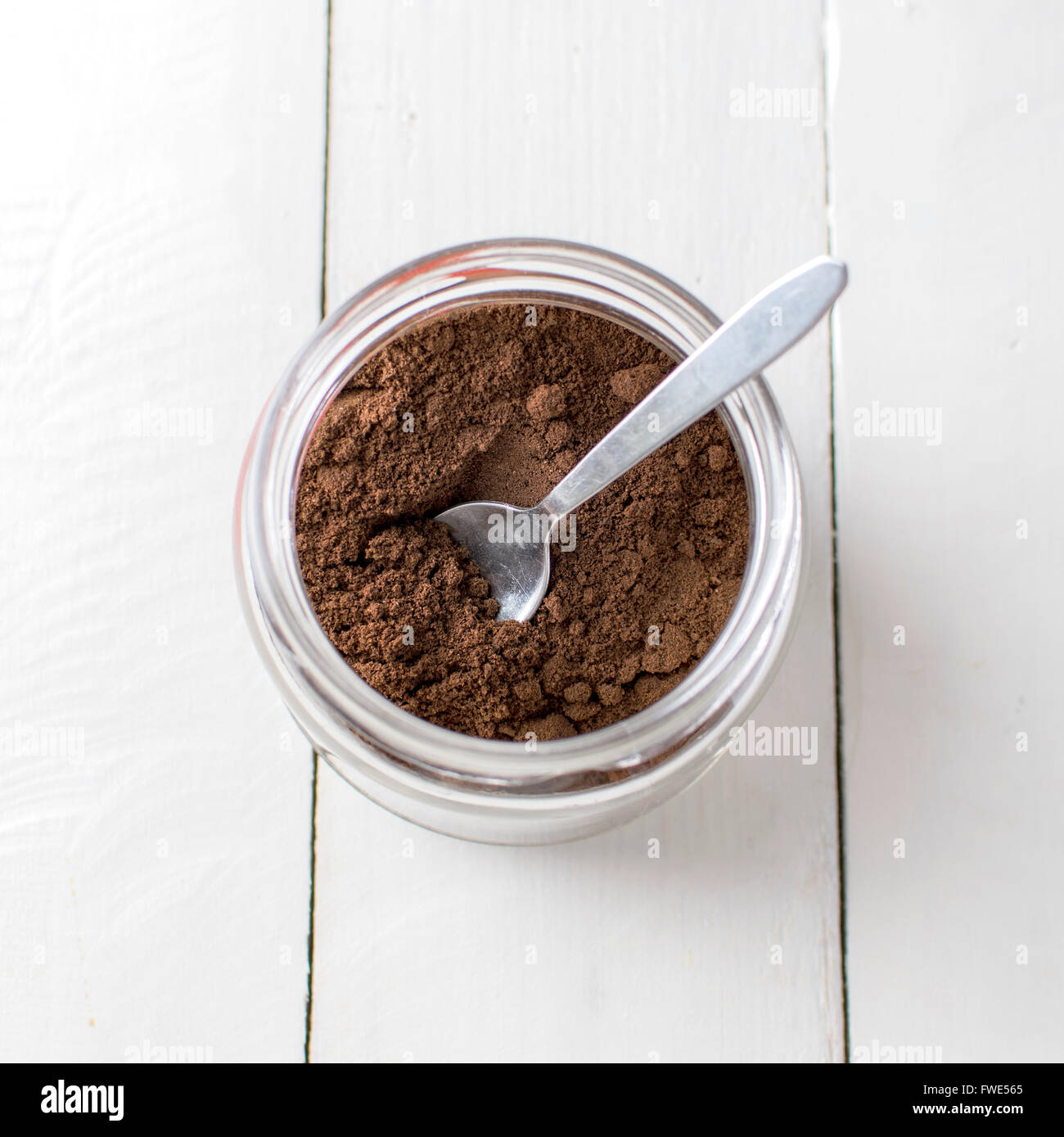 Ground coffee in glass jar, from above Stock Photo Alamy
