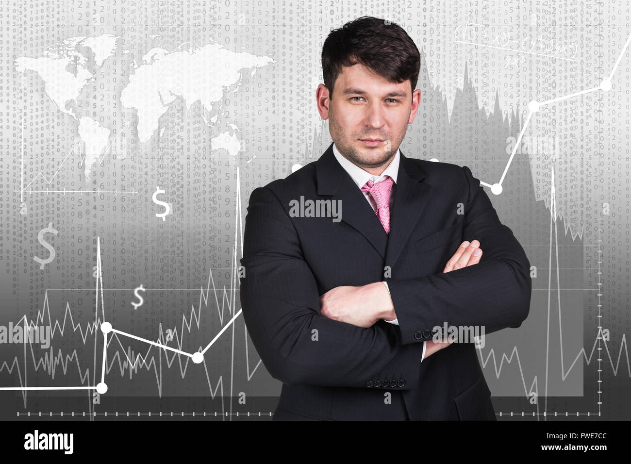 Woman on the traiding graph background Stock Photo