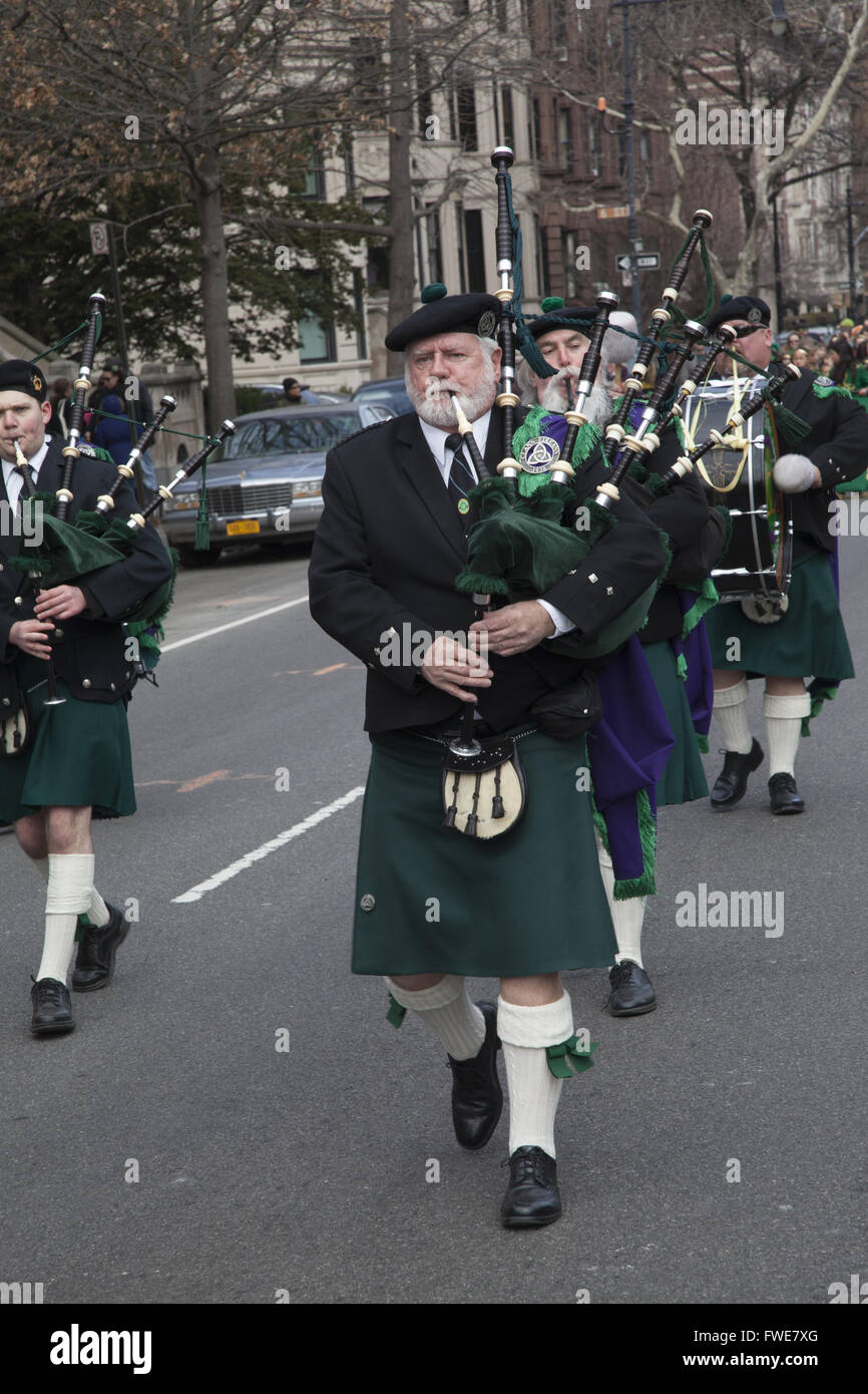 Bagpipers from the FDNY in the annual Irish Parade in Park Slope, Brooklyn, NY. Stock Photo