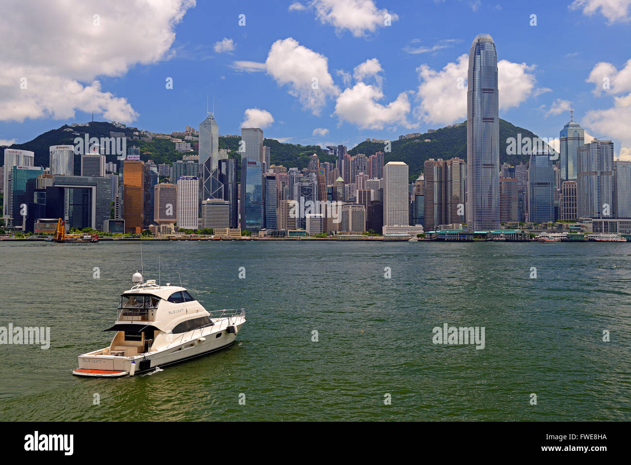 View from Kowloon to Hongkong Island and Hongkong River, Bank of China and IFC2 Tower, Hongkong, China Stock Photo