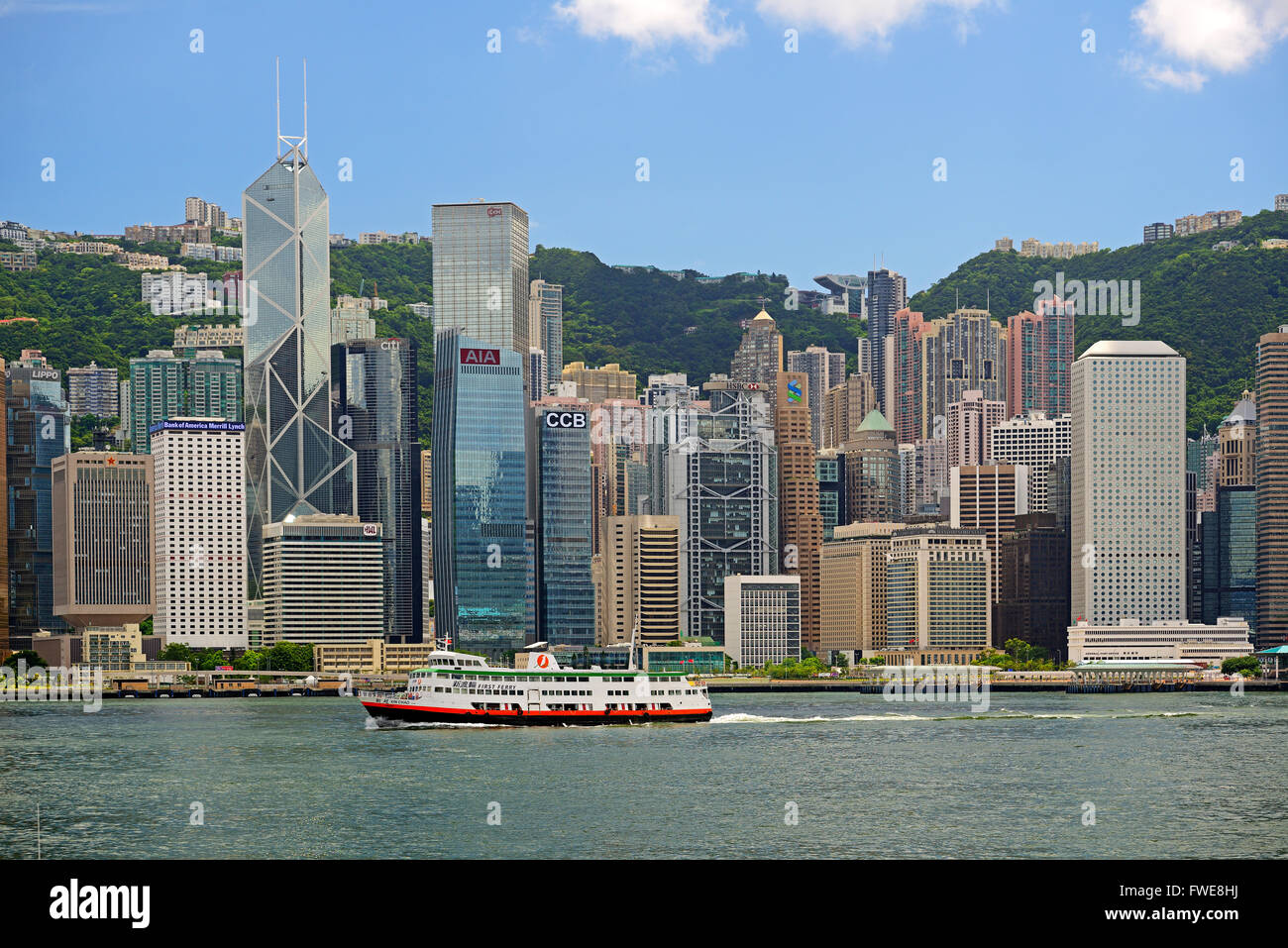 View from Kowloon to Hongkong Island and Hongkong River, Bank of China, Hongkong, China Stock Photo