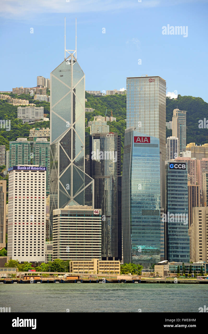 View from Kowloon to Hongkong Island and Hongkong River, Bank of America, Hongkong, China Stock Photo