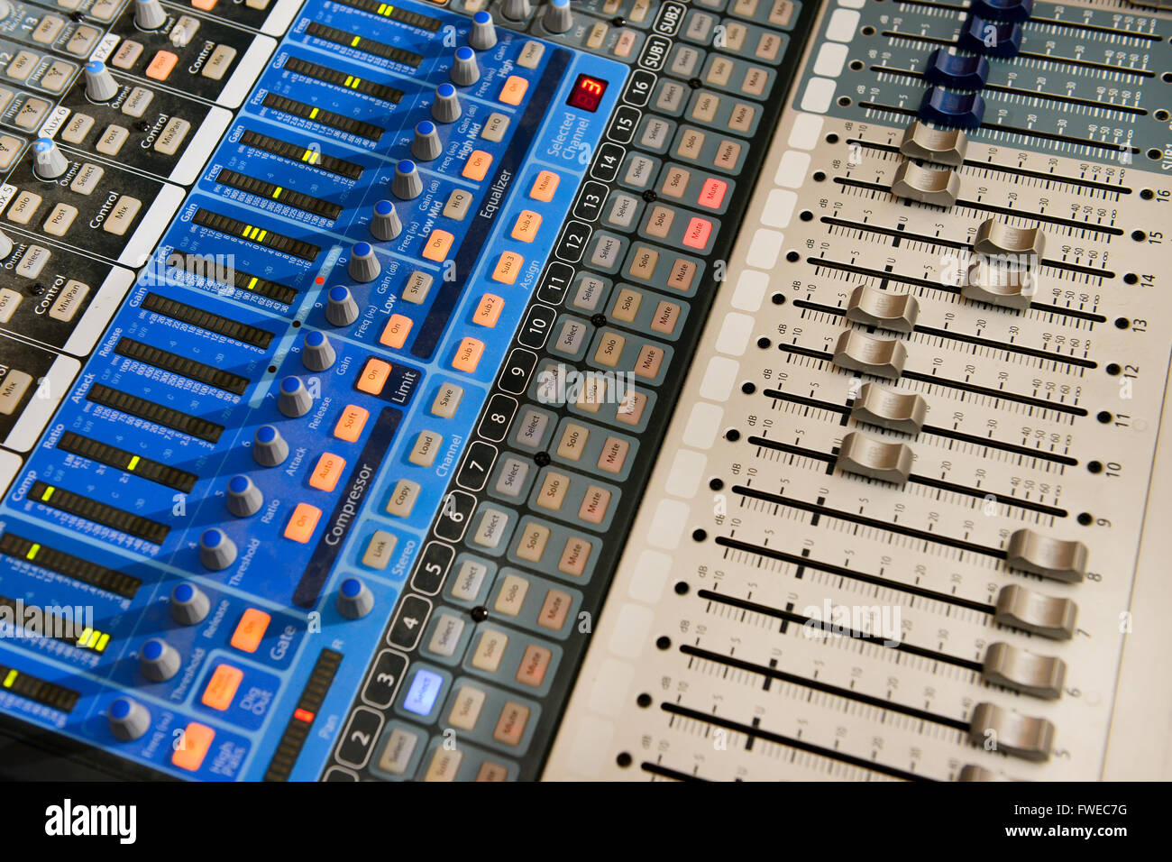 Sound mixer with many buttons with side light Stock Photo Alamy