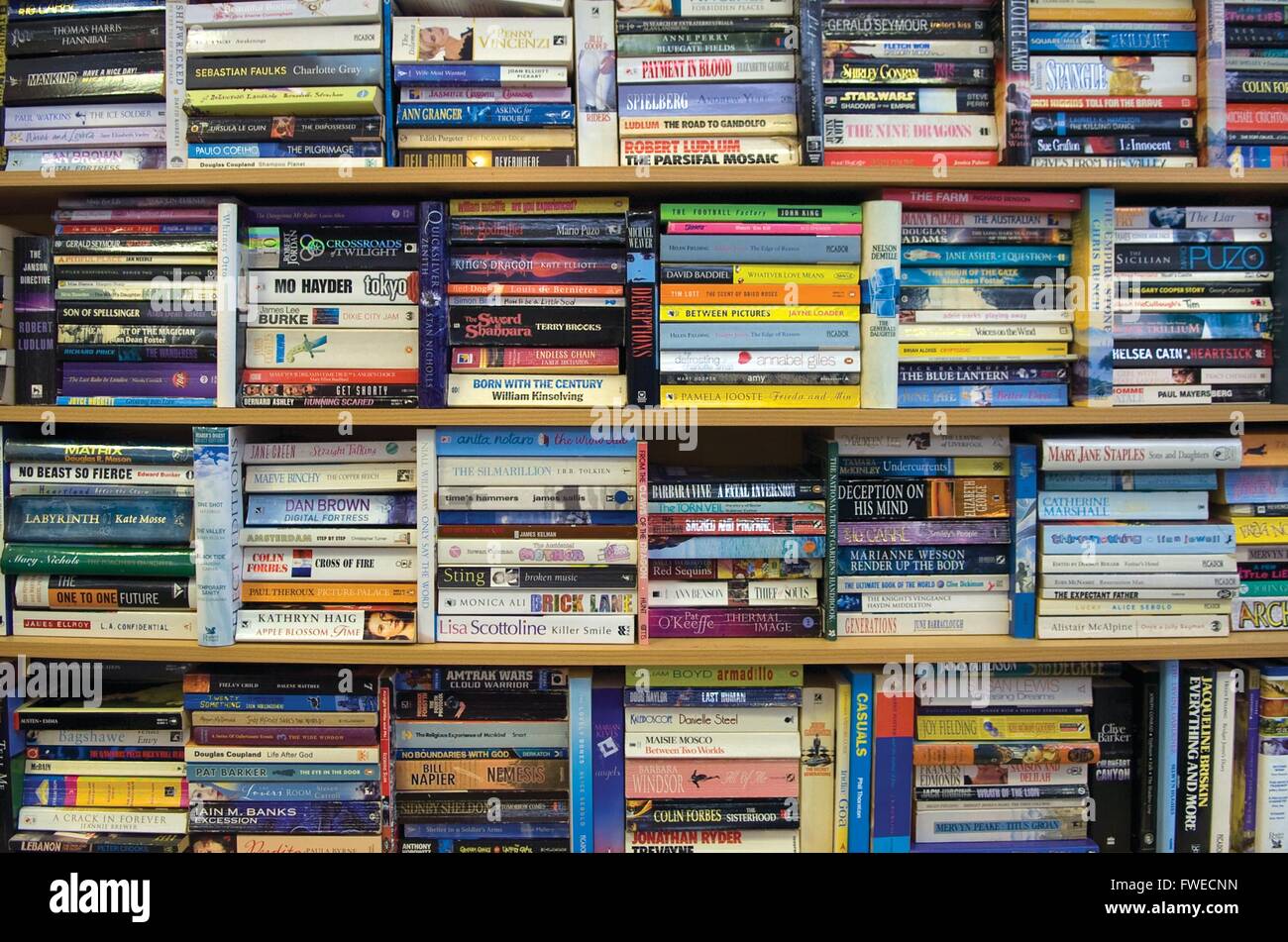 Second hand books for sale in the International Aid Trust shop, Much Hoole, Preston, Lancashire, UK. Stock Photo