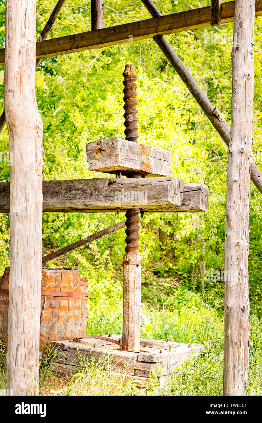 Old grape press made of wood Stock Photo Alamy