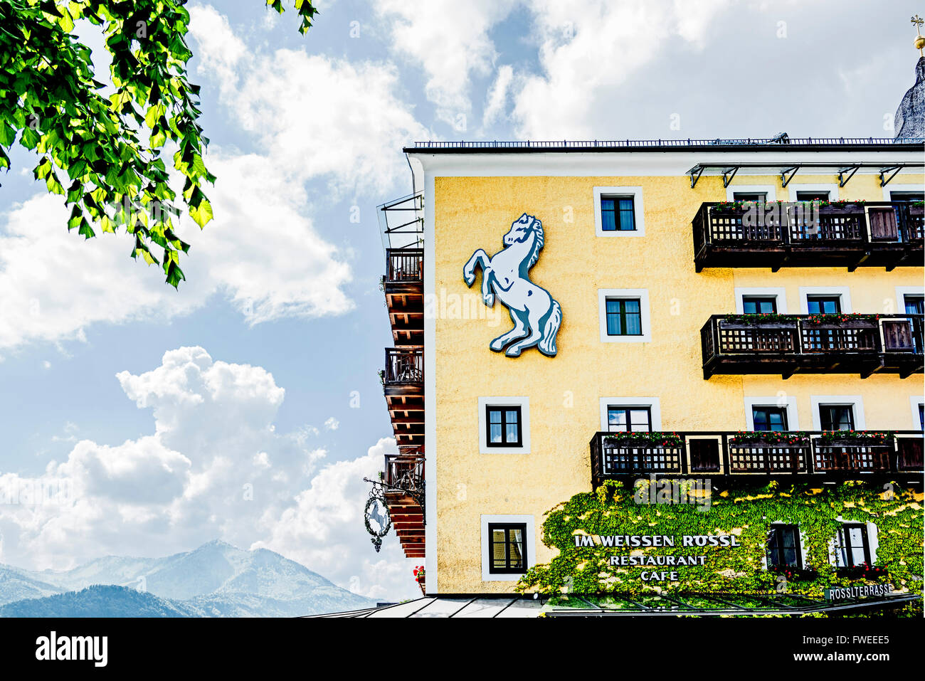 Hotel and Restaurant 'Weißes Rössl', St. Wolfgang am Wolfgangsee, Austria; famous for a musical Stock Photo