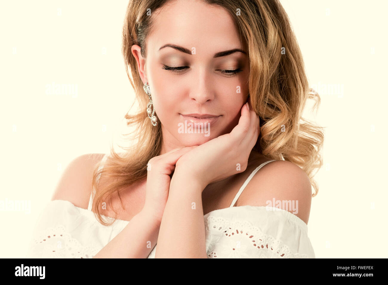 Portrait of a beautiful young woman closeup Stock Photo