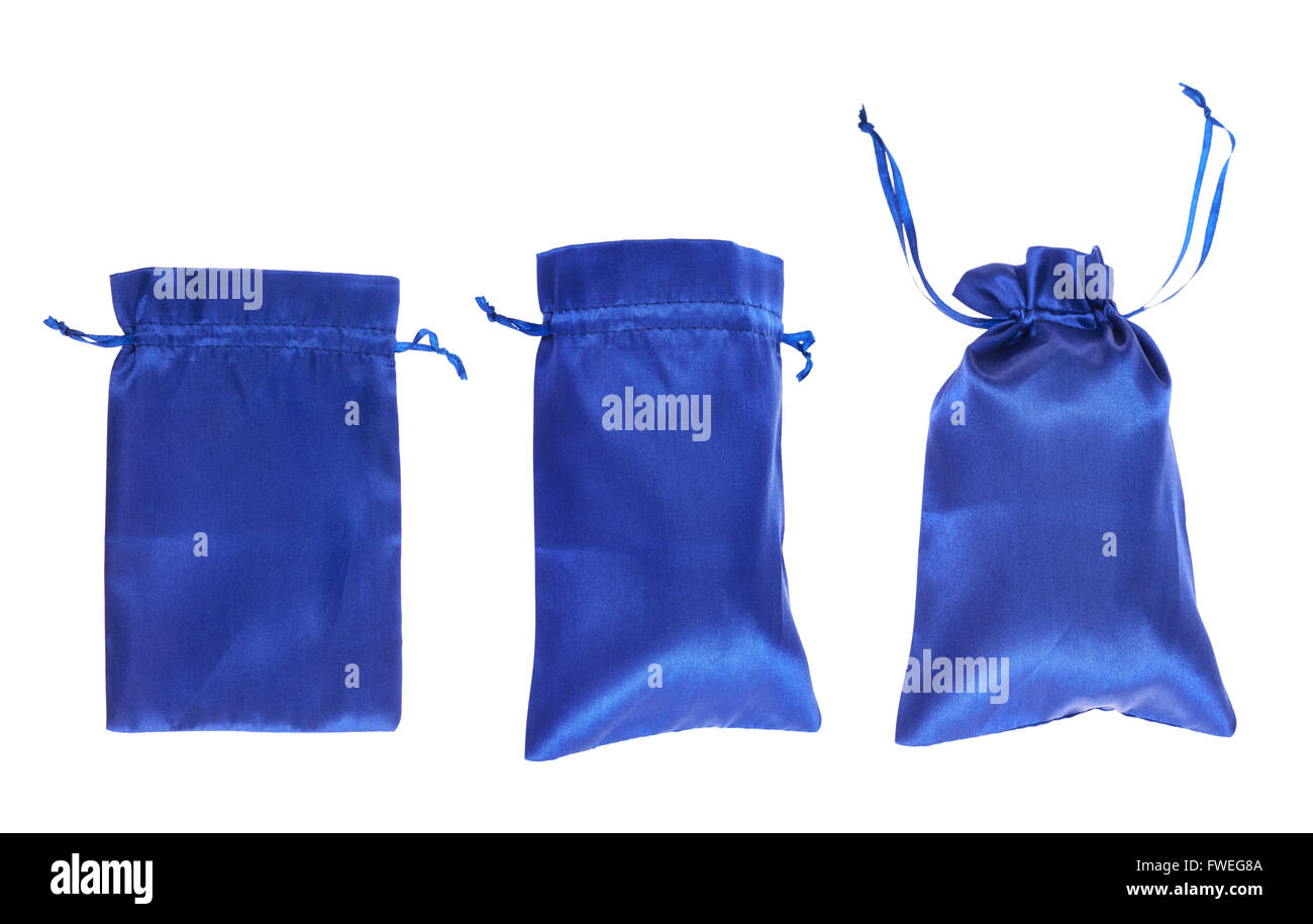 Blue drawstring bag packaging isolated Stock Photo Alamy