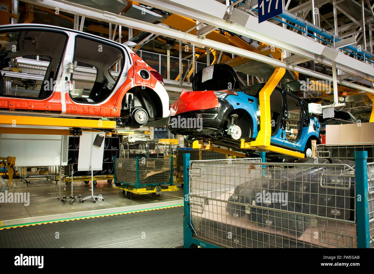 Automotive industry manufacture line with different metal parts Stock Photo