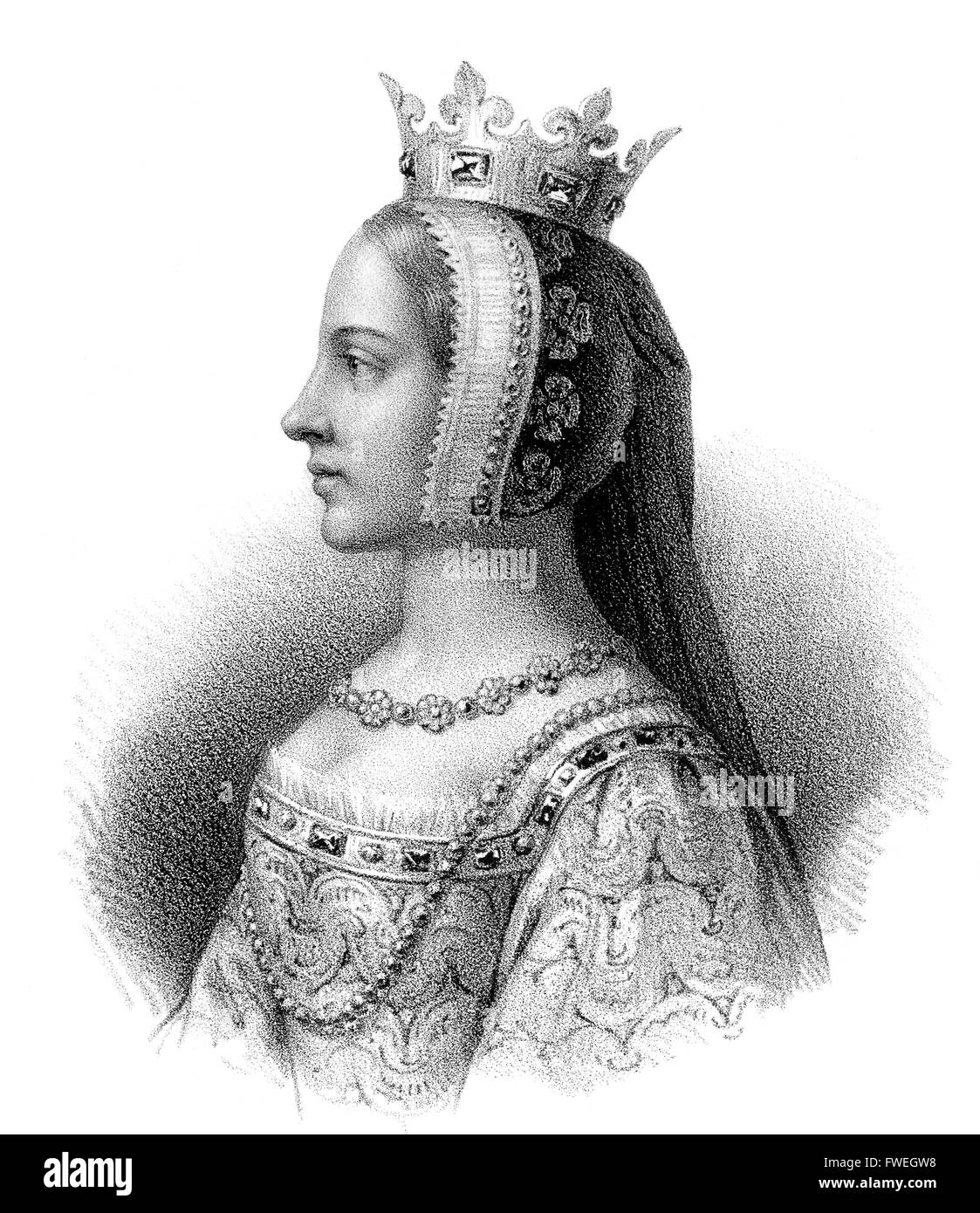 Joan I of Auvergne,  Johanna I. von Auvergne, Jeanne I. d’Auvergne, 1326-1360, Queen of France the wife to King John II Stock Photo