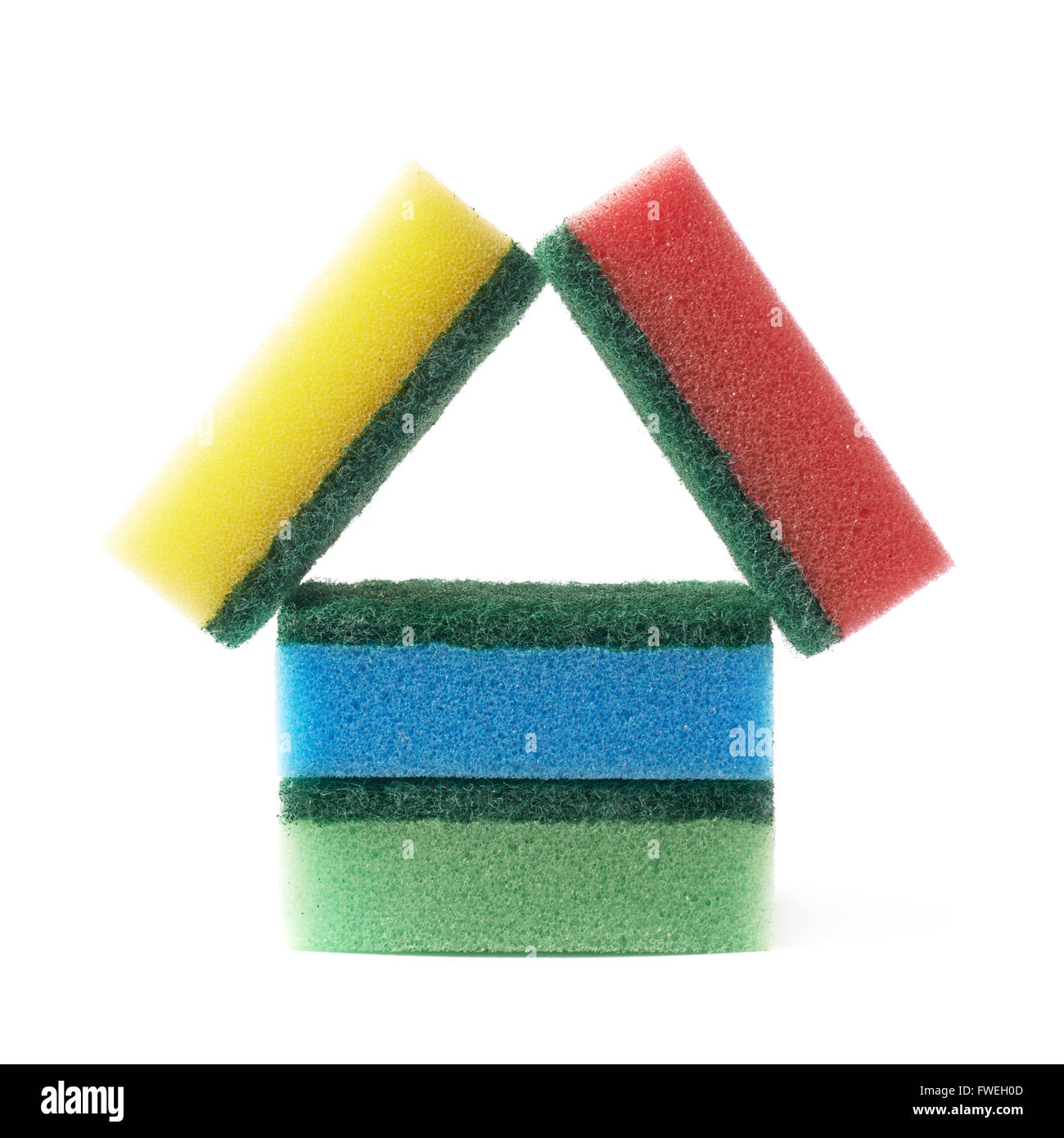 House figure made of kitchen sponges Stock Photo Alamy