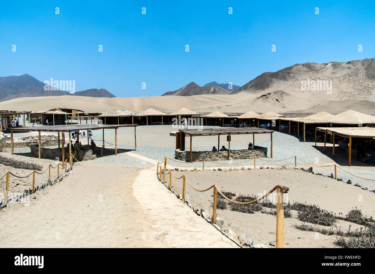 Archaeological zone of Caral ( 2600 BCE and 2000 BCE) . Supe valley. Peru. UNESCO World Heritage. Stock Photo