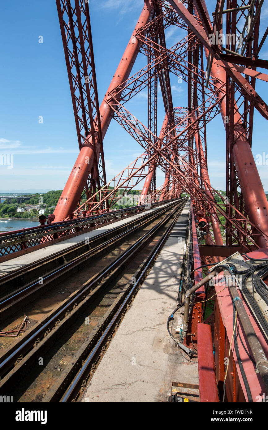 Forth rail bridge interior and from top Stock Photo