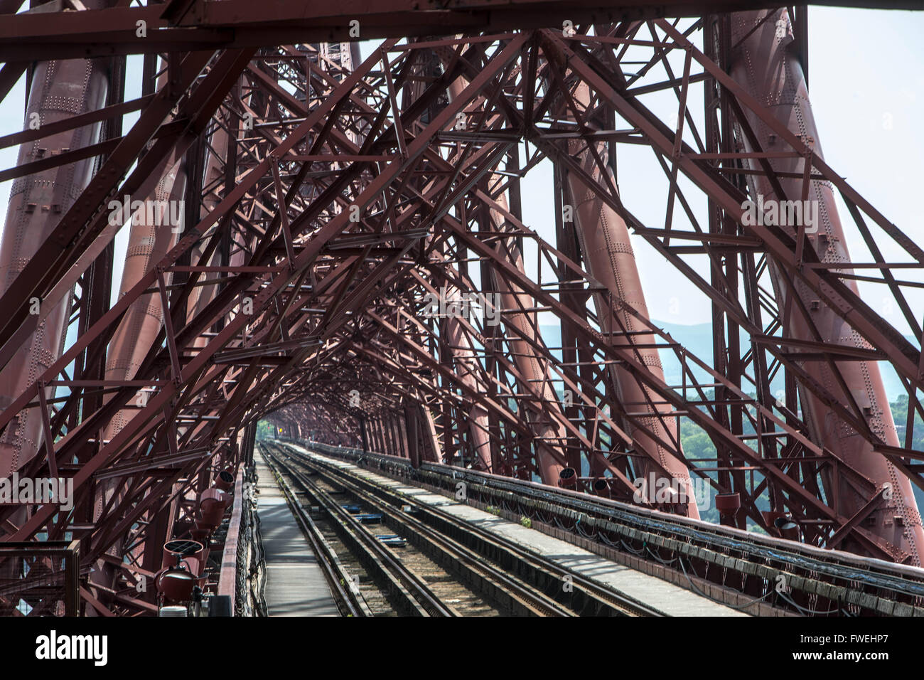 Forth rail bridge interior and from top Stock Photo