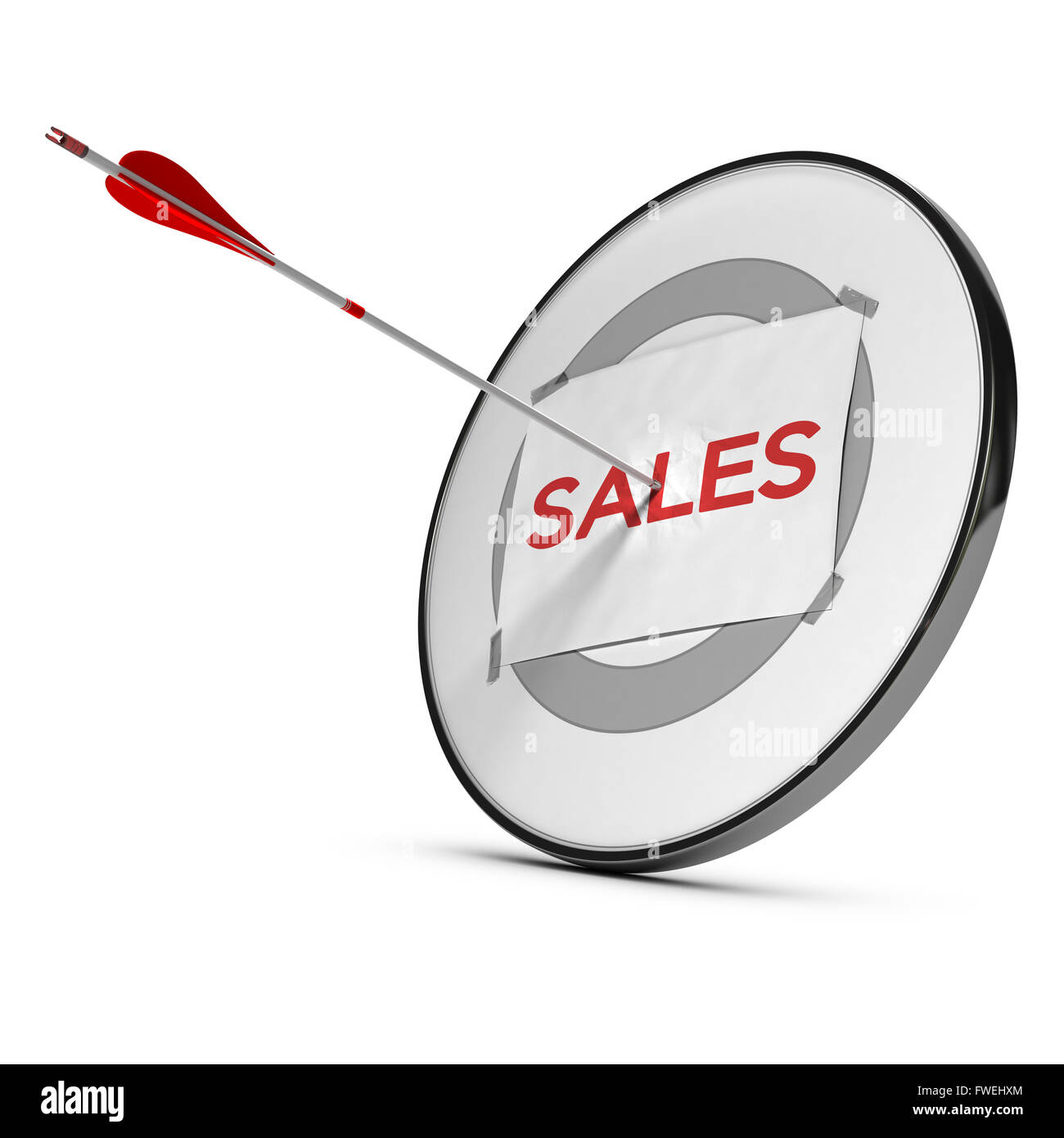 Successful marketing strategy concept illustrated by an arrow hitting the center of a target with the word sales printed on a pa Stock Photo