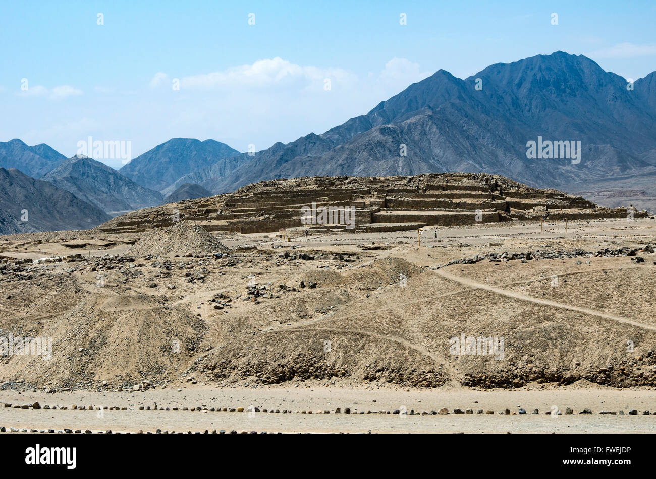 Archaeological zone of Caral ( 2600 BCE and 2000 BCE) . Supe valley. Peru. UNESCO World Heritage. Stock Photo