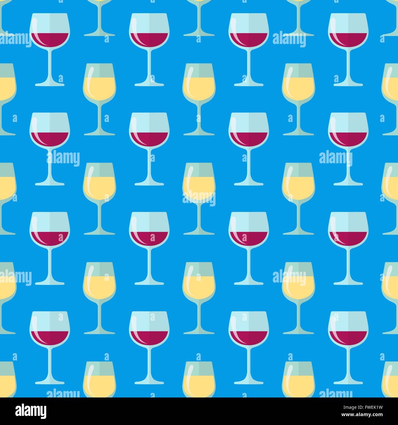 vector colored flat design white and red wine glasses seamless pattern ...