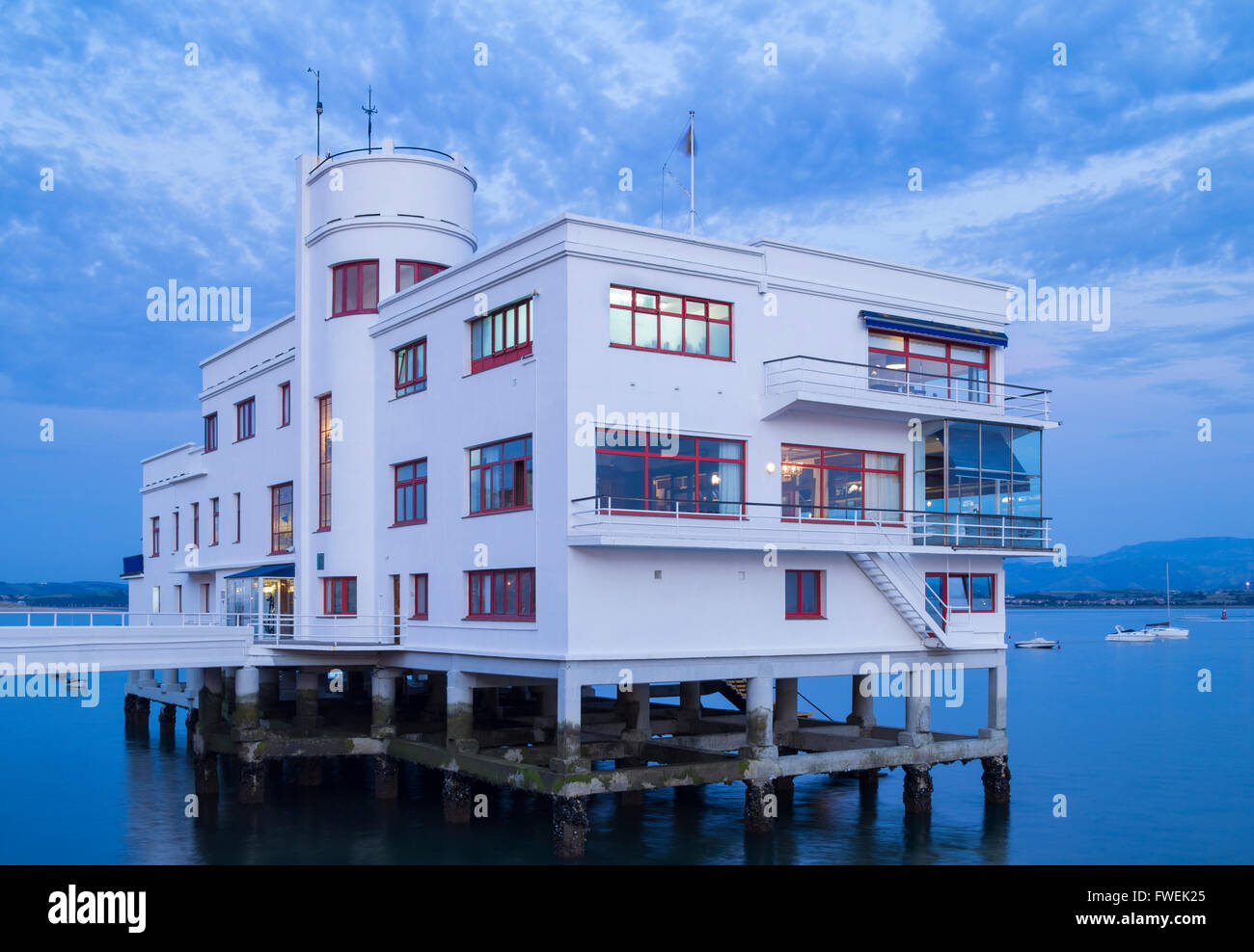 Real Club Maritimo (yacht club) in Santander at sunset. Cantabria, Spain, Europe Stock Photo