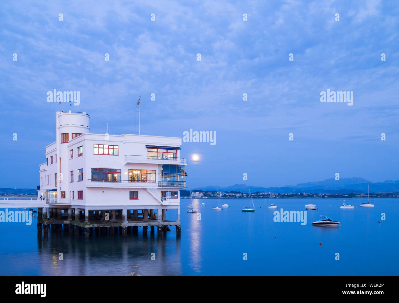 Real Club Maritimo (yacht club) in Santander at sunset. Cantabria, Spain, Europe Stock Photo