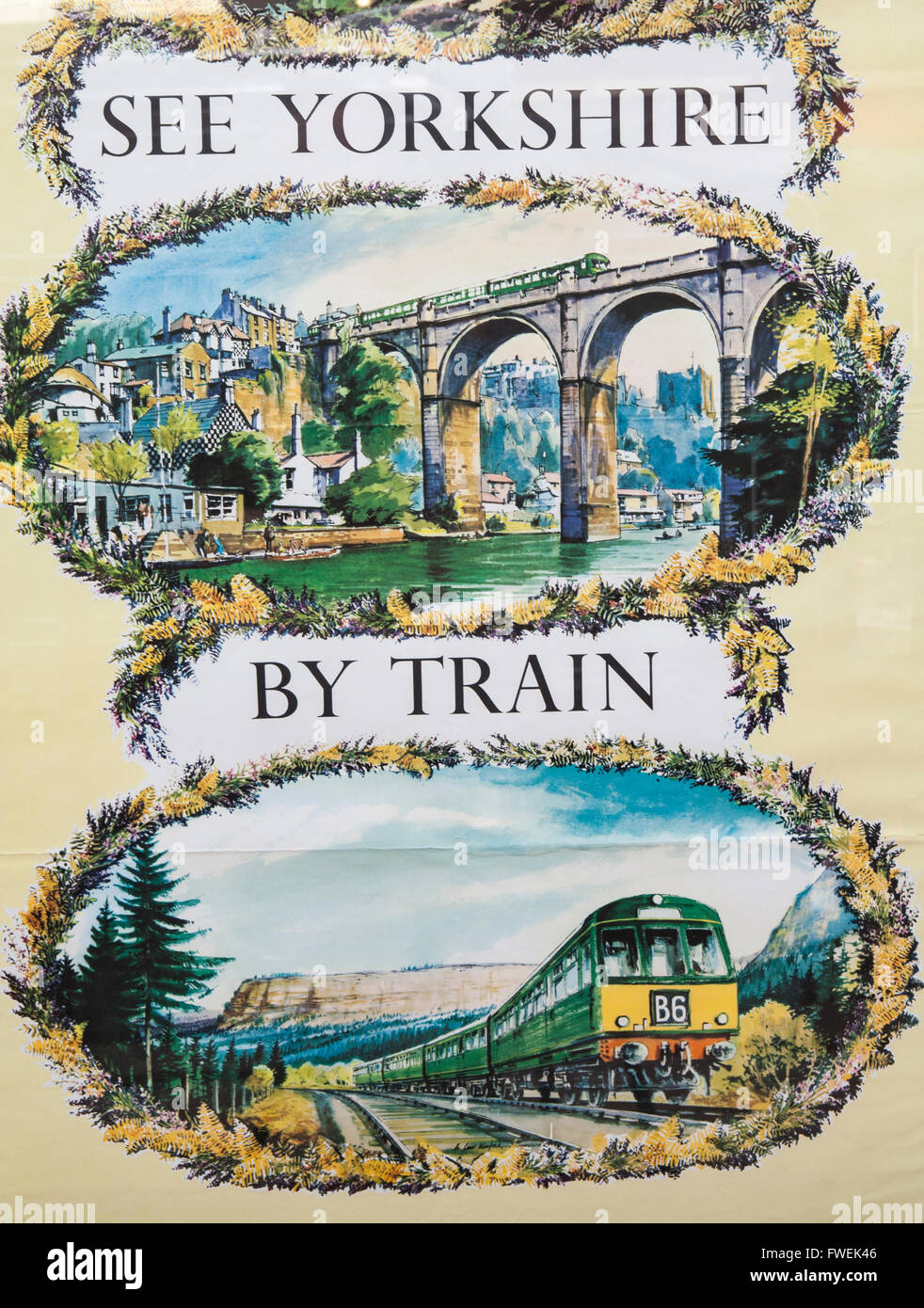 Vintage railway poster promoting Yorkshire, England, UK Stock Photo