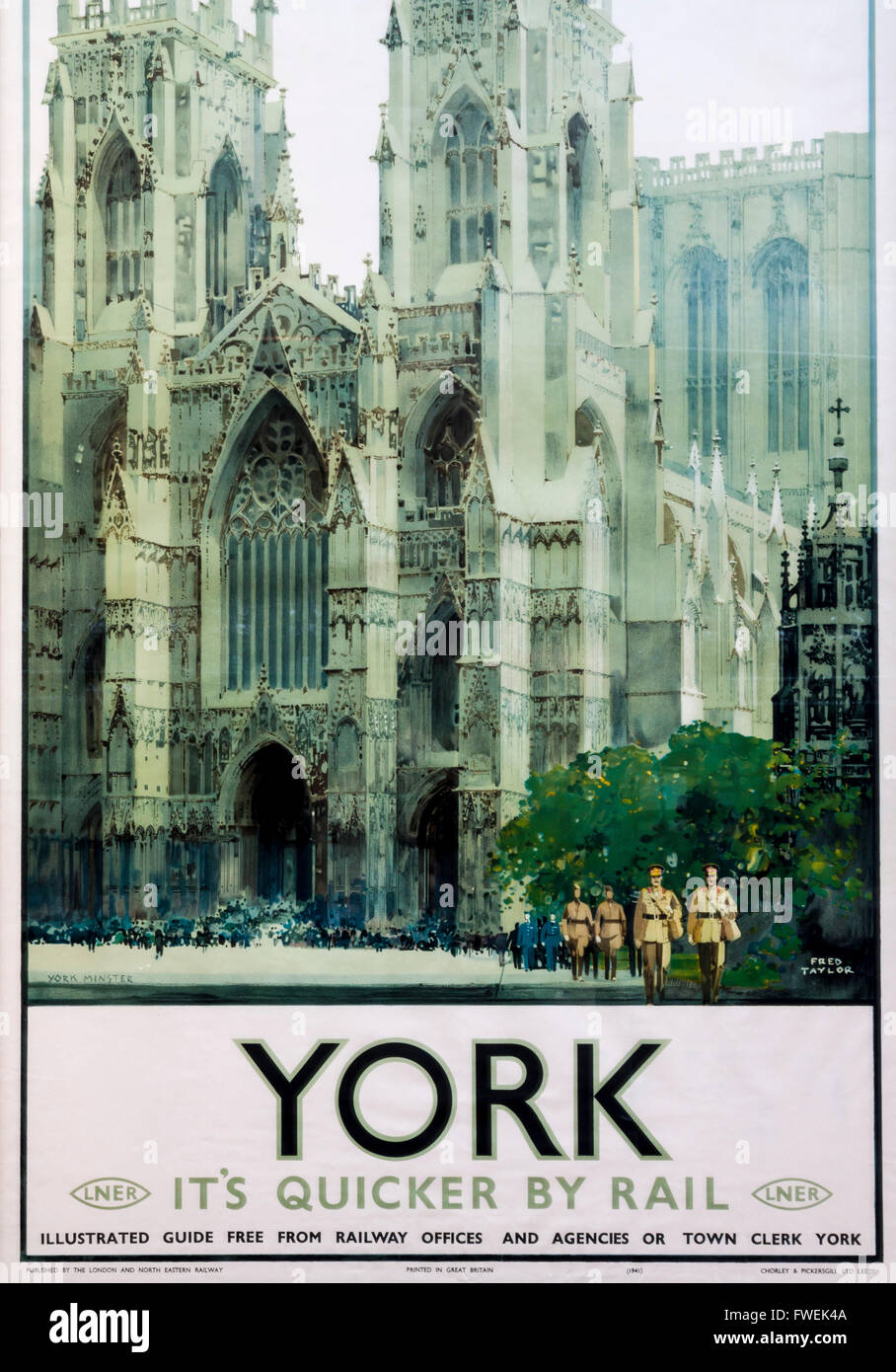 Vintage LNER railway poster promoting York, Yorkshire, England, UK Stock Photo