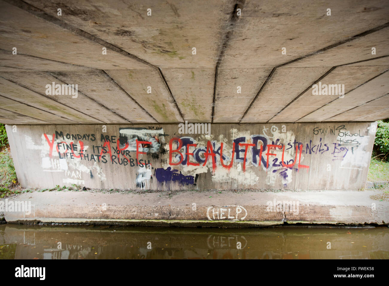 Graffiti under canal bridge in Cheshire UK Stock Photo