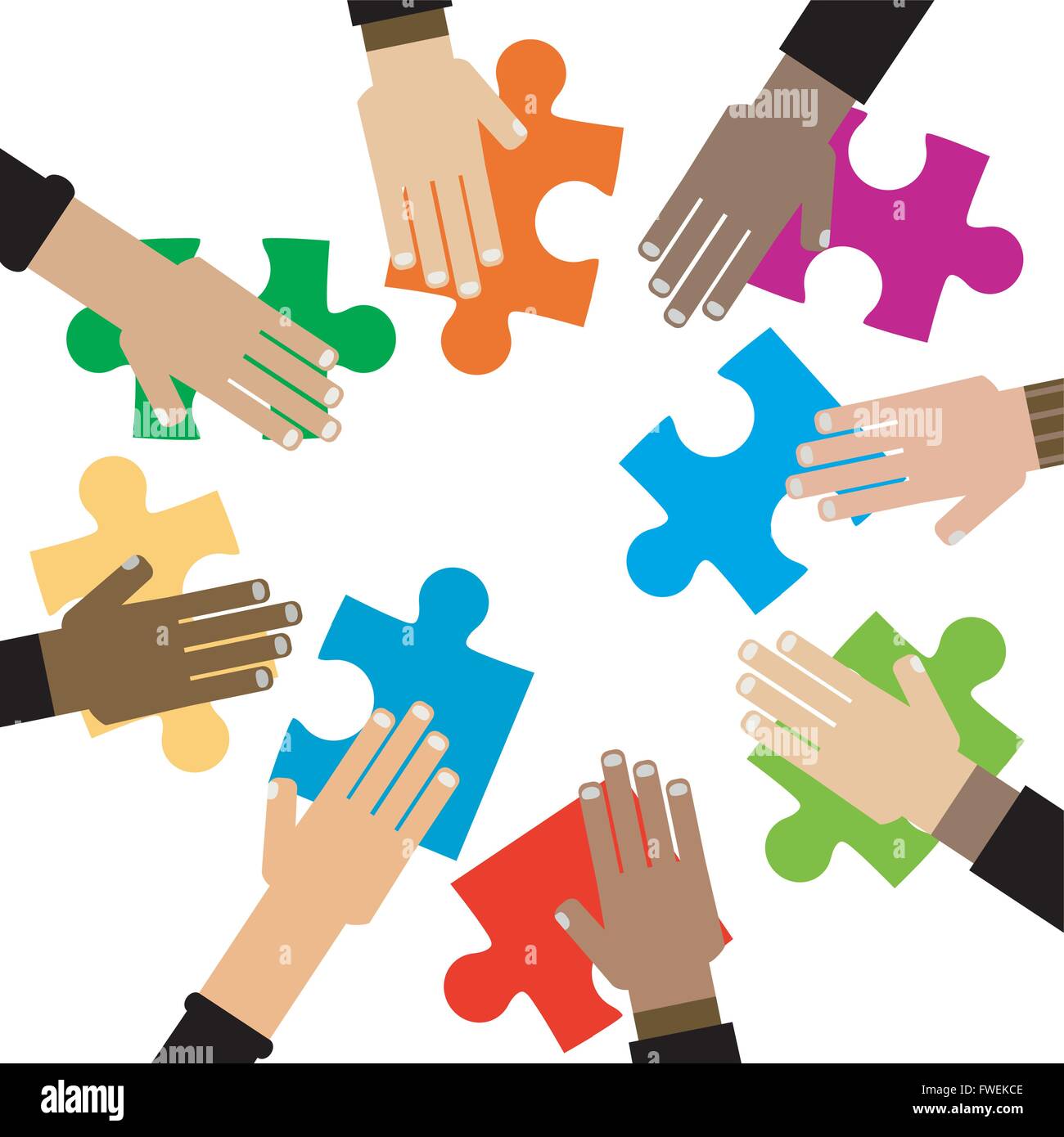 diversity hands puzzle illustration Stock Vector