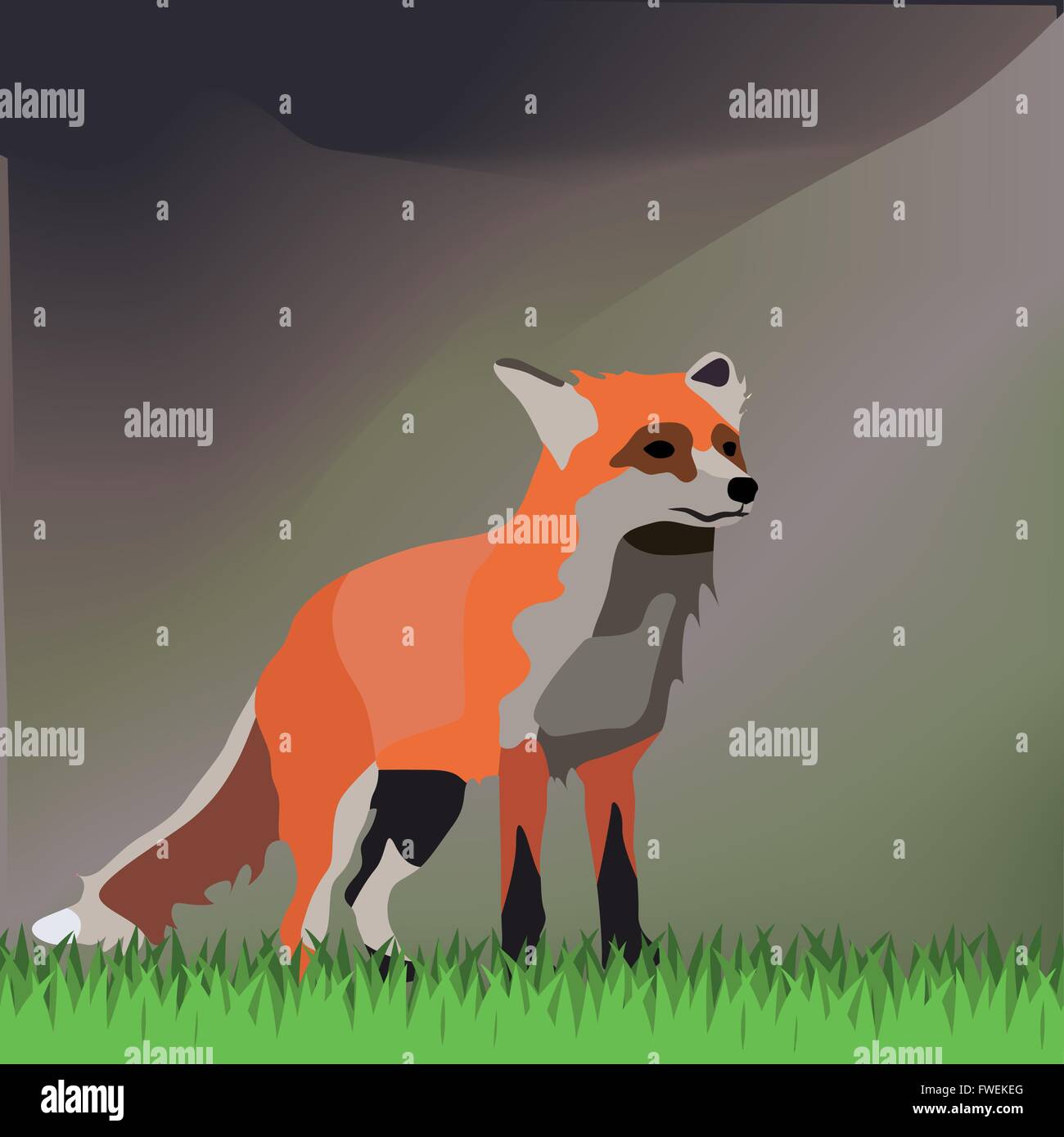 Illustration Vector Graphic painted Fox on meadow for the creative use in web and graphic design Stock Vector