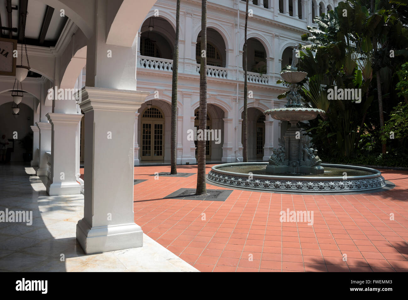 Within the courtyard of the Raffles Hotel in Singapore Stock Photo