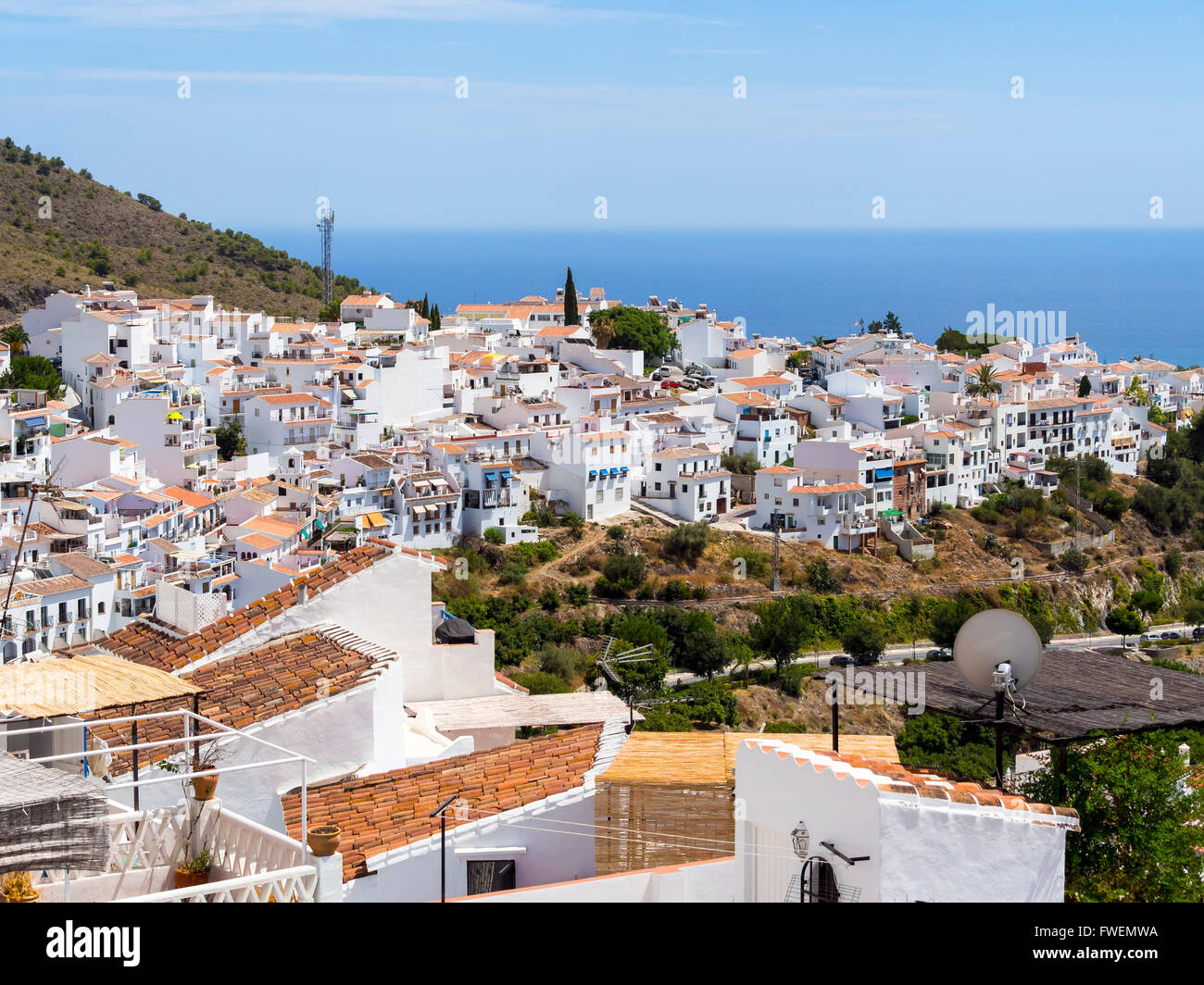 View of white houses in Frigiliana, Costa del Sol, Andalucía, Spain Stock Photo