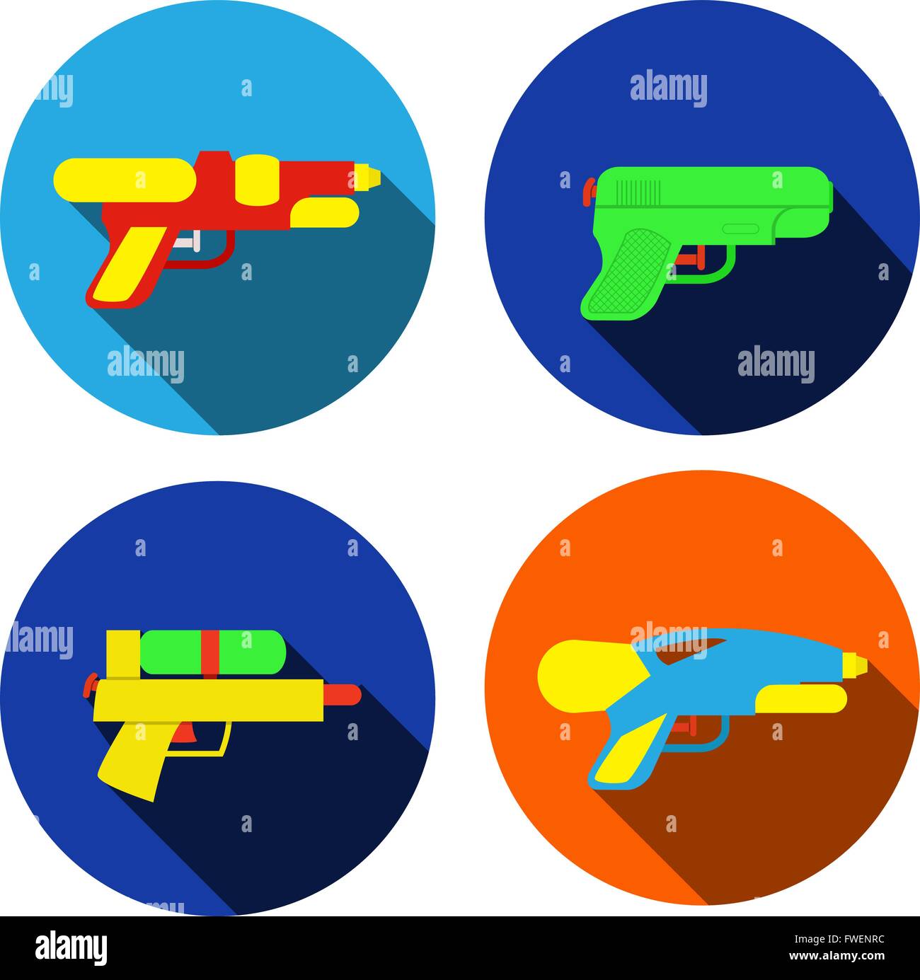 Set of water gun icons in flat style, vector object Stock Vector Image ...